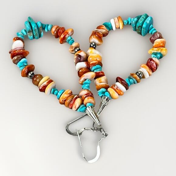 Native American Loop Dangle Earrings 925 Santo Domingo Kewa Pueblo Spiny Oyster - Picture 6 of 12